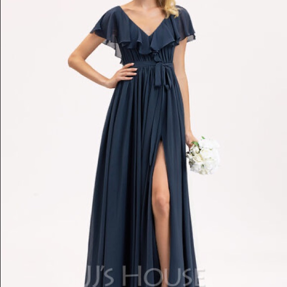 Floor-Length Chiffon Bridesmaid Dress - Navy